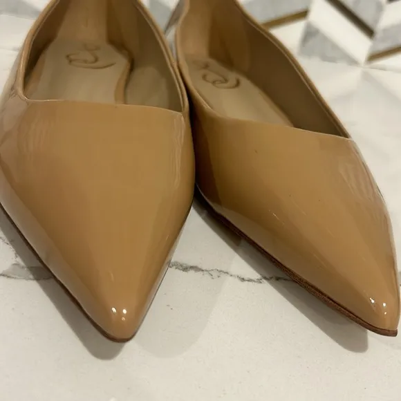 Sam Edelman WANDA POINTED TOE FLAT Tan Golden Sand Patent Slip on size 9