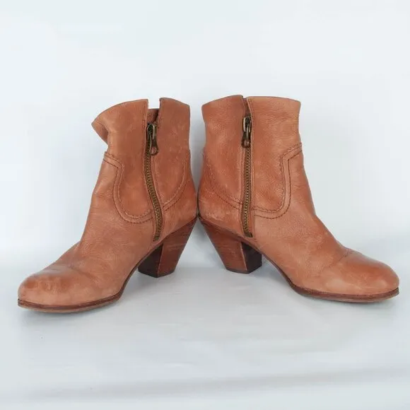 Sam Edelman Womens Leather Fringe Ankle Boots Size 8 Tan Side Zip Almond Toe