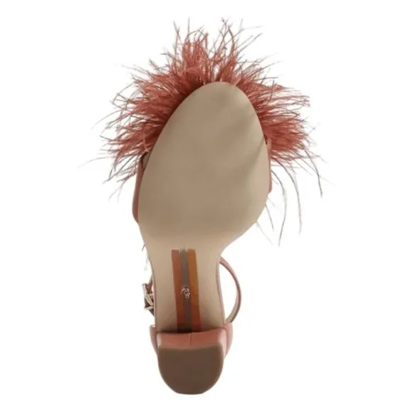 Sam Edelman Yaro Feather Heel Sandal Sienna Rose Black Heel Ankle Buckle 7