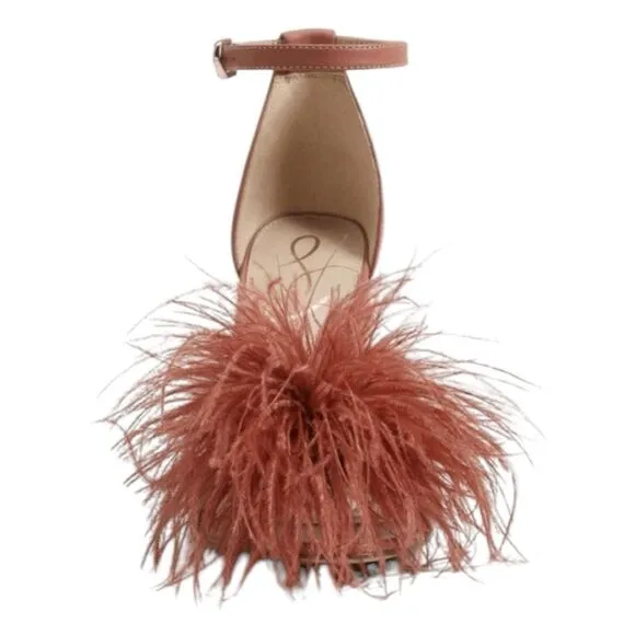 Sam Edelman Yaro Feather Heel Sandal Sienna Rose Black Heel Ankle Buckle 7