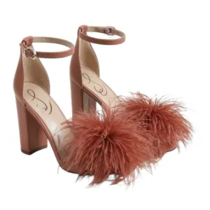 Sam Edelman Yaro Feather Heel Sandal Sienna Rose Black Heel Ankle Buckle 7
