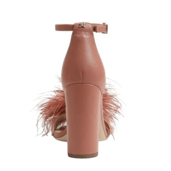 Sam Edelman Yaro Feather Heel Sandal Sienna Rose Black Heel Ankle Buckle 7