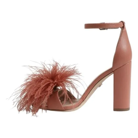 Sam Edelman Yaro Feather Heel Sandal Sienna Rose Black Heel Ankle Buckle 7
