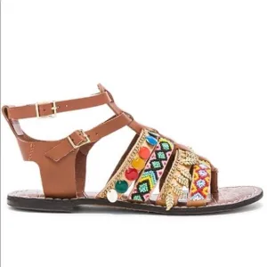 SAM EDELMAN Lanai Embellished Strappy Flat Sandals In Saddle