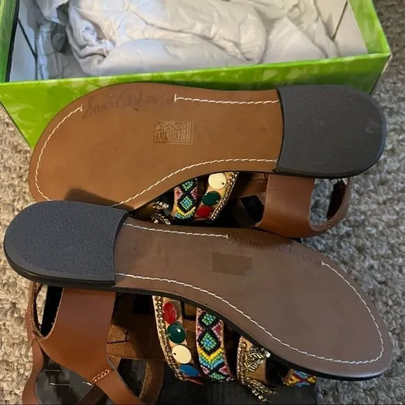 SAM EDELMAN Lanai Embellished Strappy Flat Sandals In Saddle