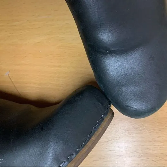 Sanita DANSKO black Leather &amp; knit Wooden BOHO Clog Platform Heels Boots