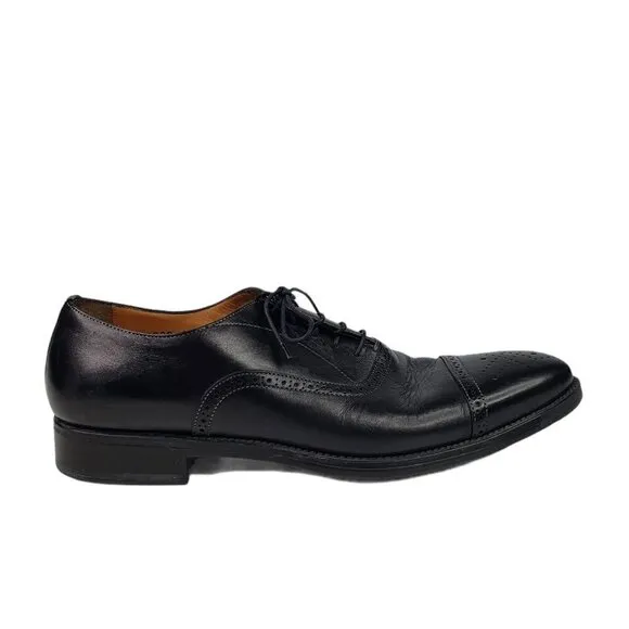 Santoni Black Dress Shoes Lace Up Leather Oxford