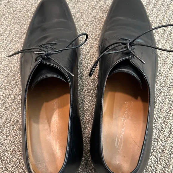 Santoni Black Leather Dress Shoes 11927 EE Size 8 Made In Italy