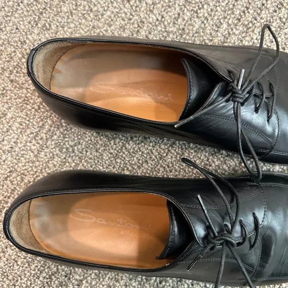 Santoni Black Leather Dress Shoes 11927 EE Size 8 Made In Italy
