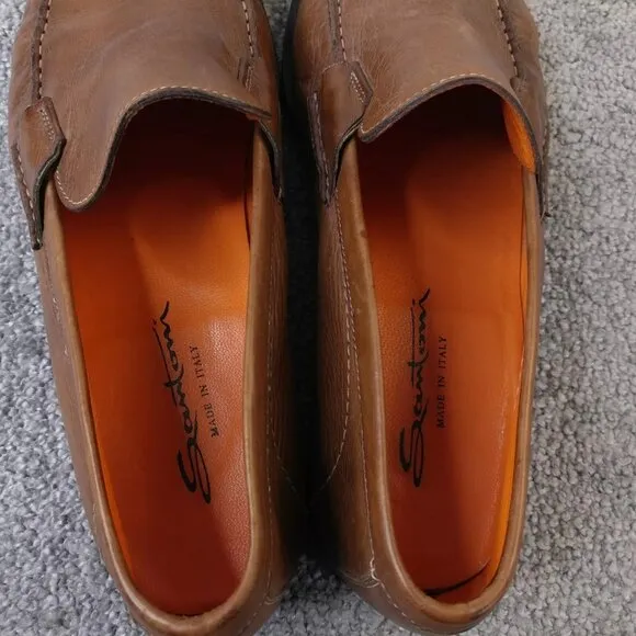 Santoni Italy Mens Size 11 EE WIDE Dress Shoes Slip On Loafers Brown Leather