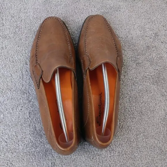 Santoni Italy Mens Size 11 EE WIDE Dress Shoes Slip On Loafers Brown Leather