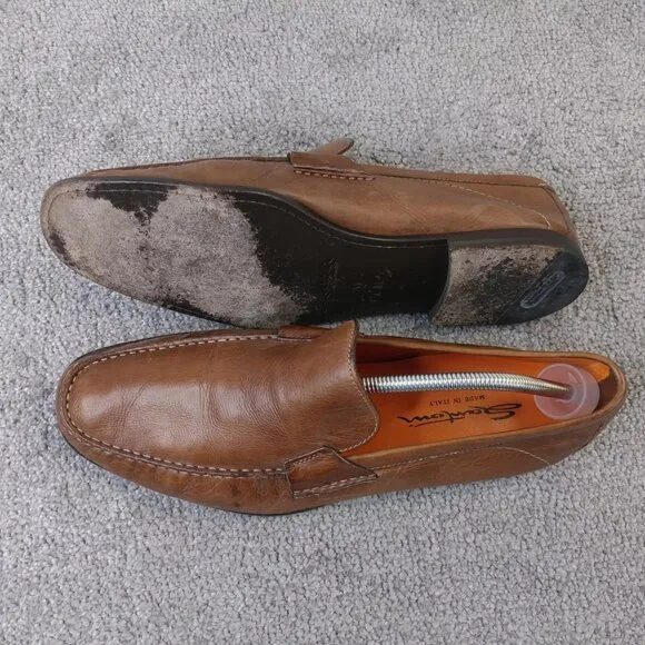 Santoni Italy Mens Size 11 EE WIDE Dress Shoes Slip On Loafers Brown Leather