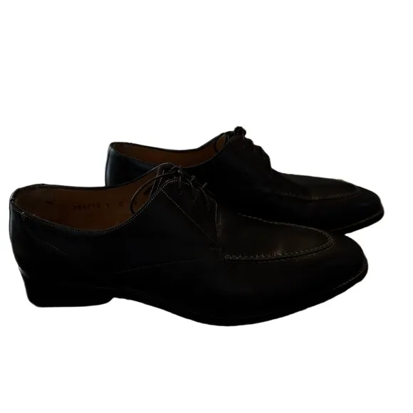 Santoni Mens Black Leather Moc Toe Lace Up Derby Dress Shoes Size 9 D Italy