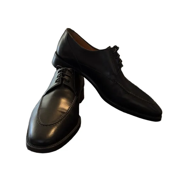 Santoni Mens Black Leather Moc Toe Lace Up Derby Dress Shoes Size 9 D Italy