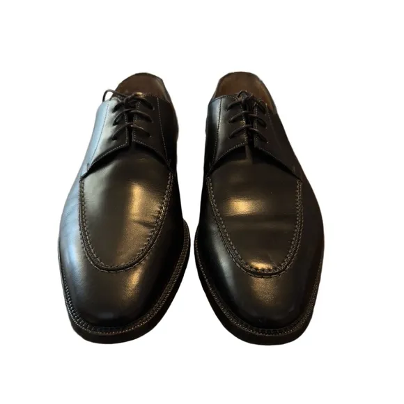Santoni Mens Black Leather Moc Toe Lace Up Derby Dress Shoes Size 9 D Italy