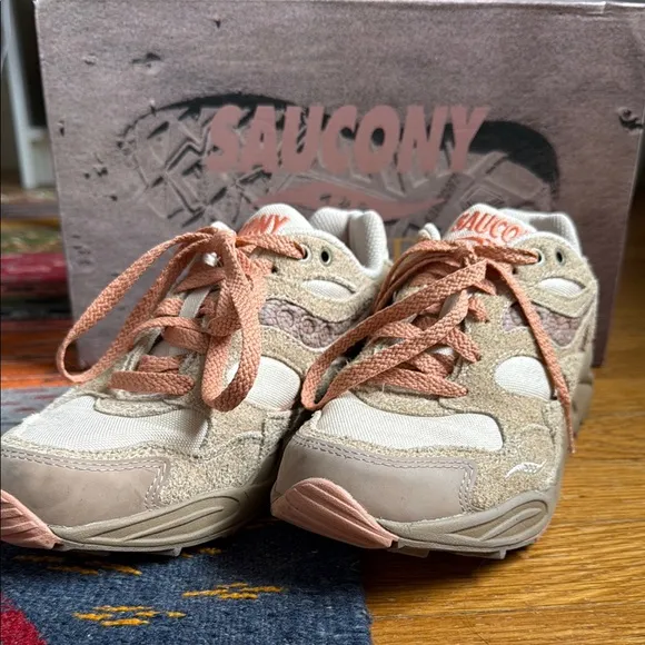 Saucony x Colour   Cream and Tan Sneakers with Chunky Sole
