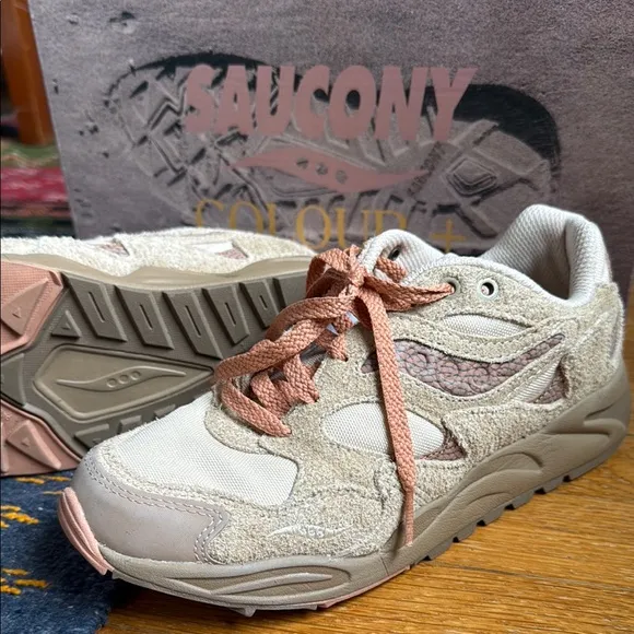 Saucony x Colour   Cream and Tan Sneakers with Chunky Sole
