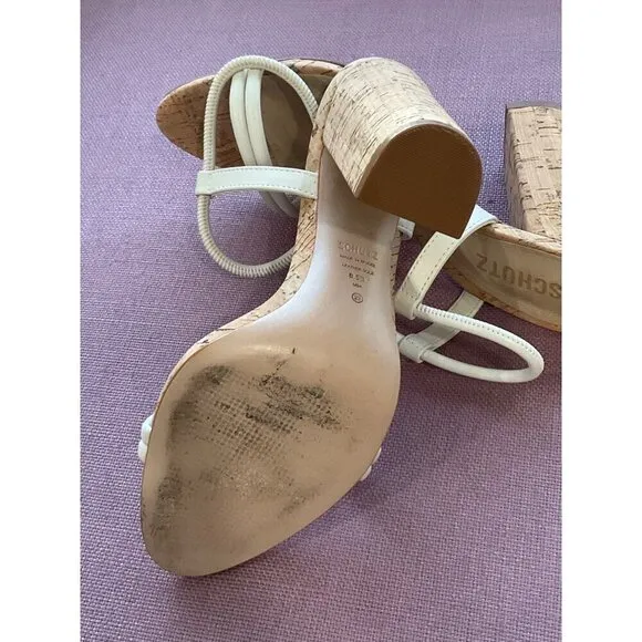 Schutz Gimenez Sandal in Pearl 8.5 With Box Womens Cork High Heels