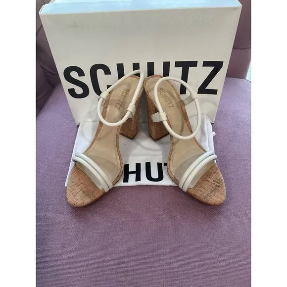 Schutz Gimenez Sandal in Pearl 8.5 With Box Womens Cork High Heels