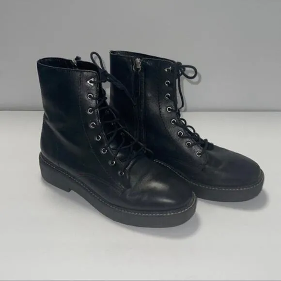 Schutz McKenzie Leather Chunky Boots with Zipper Size 7.5 Black