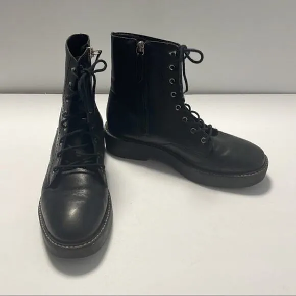 Schutz McKenzie Leather Chunky Boots with Zipper Size 7.5 Black