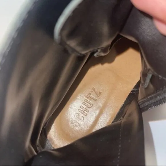 Schutz McKenzie Leather Chunky Boots with Zipper Size 7.5 Black