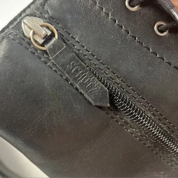 Schutz McKenzie Leather Chunky Boots with Zipper Size 7.5 Black