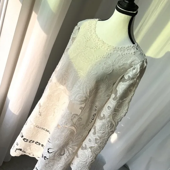 Sea New York - Lysa Dress Cream Lace Embroidered Mini Boho Resort Chic - Size 10