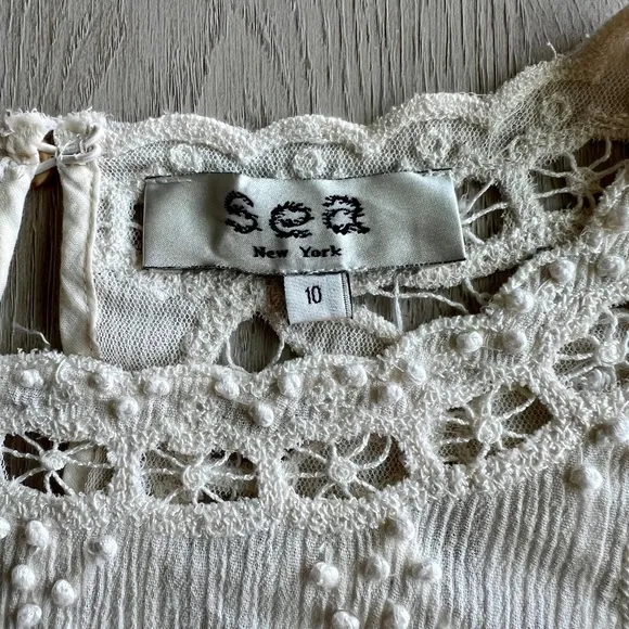 Sea New York - Lysa Dress Cream Lace Embroidered Mini Boho Resort Chic - Size 10