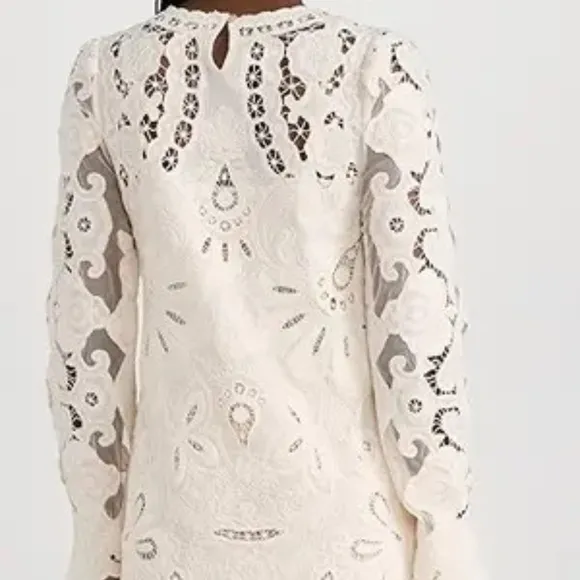 Sea New York - Lysa Dress Cream Lace Embroidered Mini Boho Resort Chic - Size 10