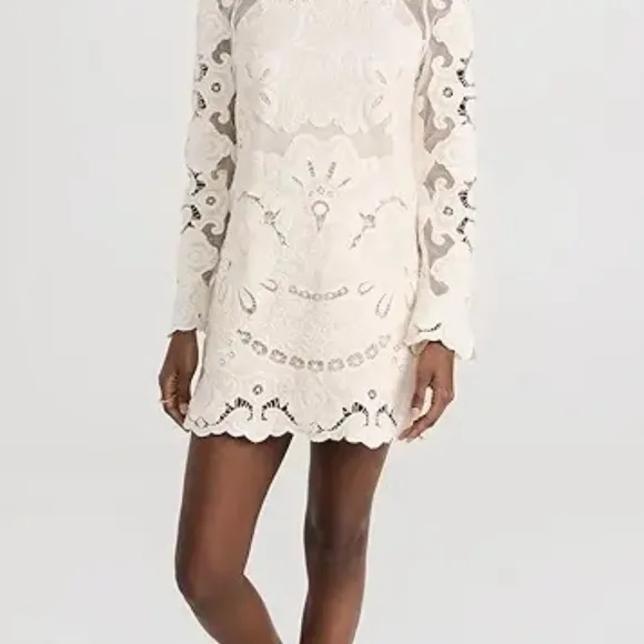 Sea New York - Lysa Dress Cream Lace Embroidered Mini Boho Resort Chic - Size 10