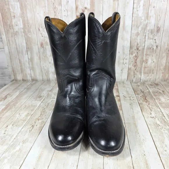 Sedona Western Cowboy Boots Leather Pull On Black Boots Mens Size 9.5M