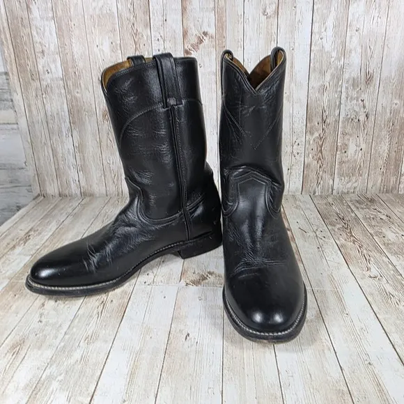 Sedona Western Cowboy Boots Leather Pull On Black Boots Mens Size 9.5M