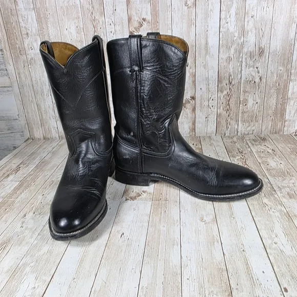 Sedona Western Cowboy Boots Leather Pull On Black Boots Mens Size 9.5M