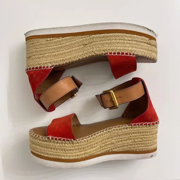 See By Chloe Platform Espadrille Wedge Sandals Casual Beach Boho Sz 36 (US 6)
