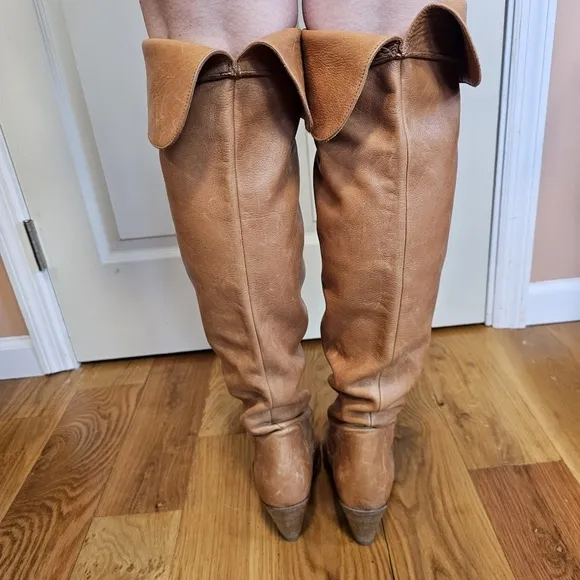 Sendra Goodyear Welted Tan Pirate Knee high Leather Heeled Vintage Boots