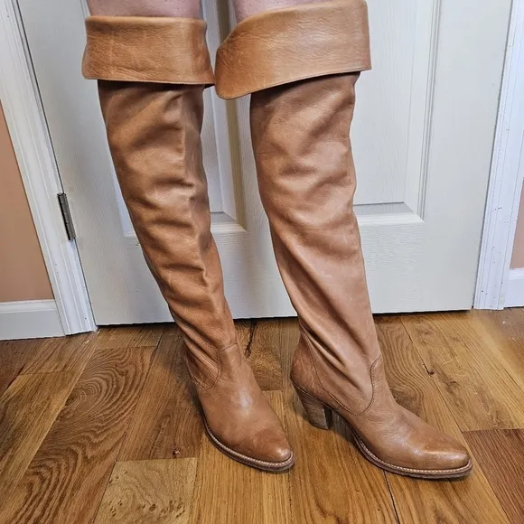 Sendra Goodyear Welted Tan Pirate Knee high Leather Heeled Vintage Boots