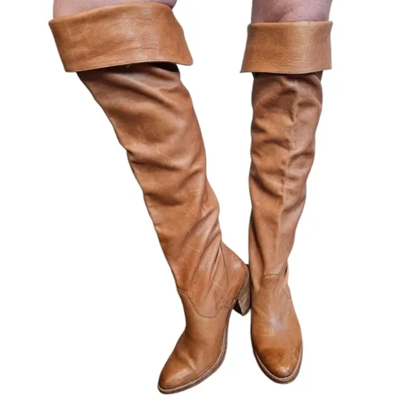 Sendra Goodyear Welted Tan Pirate Knee high Leather Heeled Vintage Boots