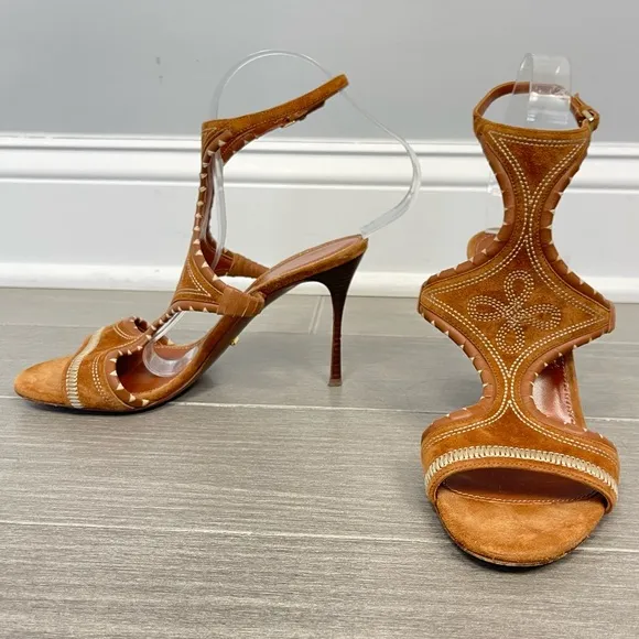 Sergio Rossi Maya Demi Suede Embroidered Sandals Heels Bohemian Shoes Italy 38 8
