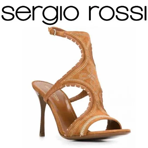 Sergio Rossi Maya Demi Suede Embroidered Sandals Heels Bohemian Shoes Italy 38 8