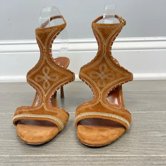 Sergio Rossi Maya Demi Suede Embroidered Sandals Heels Bohemian Shoes Italy 38 8