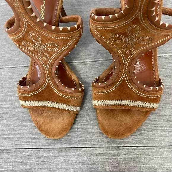Sergio Rossi Maya Demi Suede Embroidered Sandals Heels Bohemian Shoes Italy 38 8