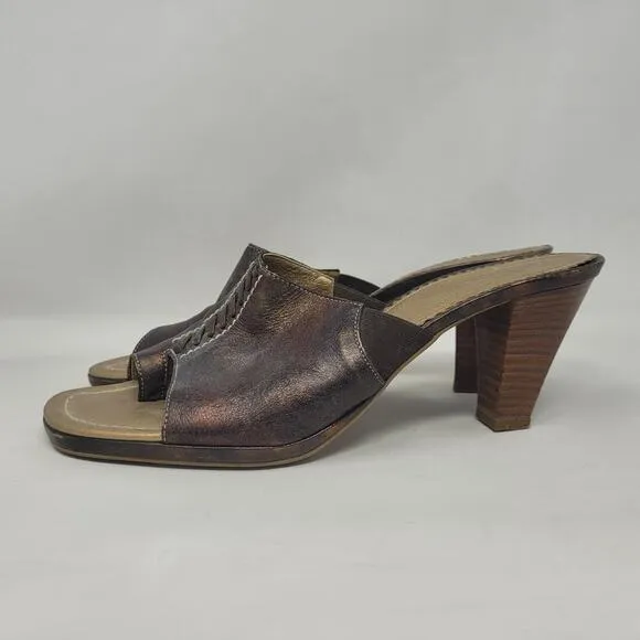 Sesto Meucci Sandals Women 9S Purple Metallic Leather Mules Heels Split Toe Boho