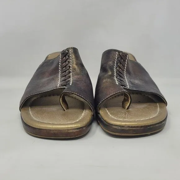 Sesto Meucci Sandals Women 9S Purple Metallic Leather Mules Heels Split Toe Boho
