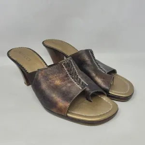 Sesto Meucci Sandals Women 9S Purple Metallic Leather Mules Heels Split Toe Boho
