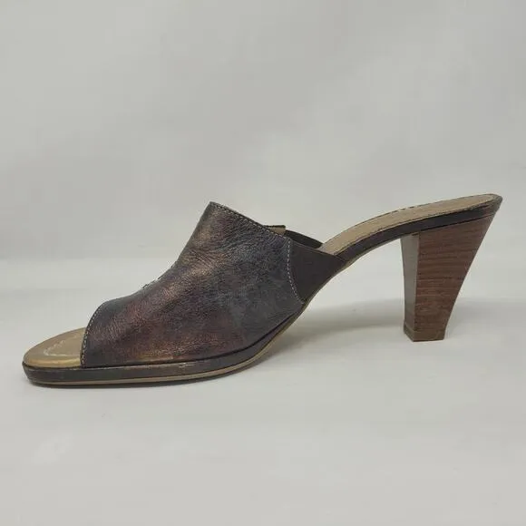 Sesto Meucci Sandals Women 9S Purple Metallic Leather Mules Heels Split Toe Boho