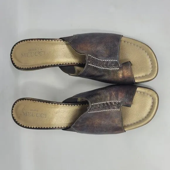 Sesto Meucci Sandals Women 9S Purple Metallic Leather Mules Heels Split Toe Boho