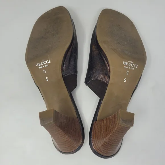 Sesto Meucci Sandals Women 9S Purple Metallic Leather Mules Heels Split Toe Boho