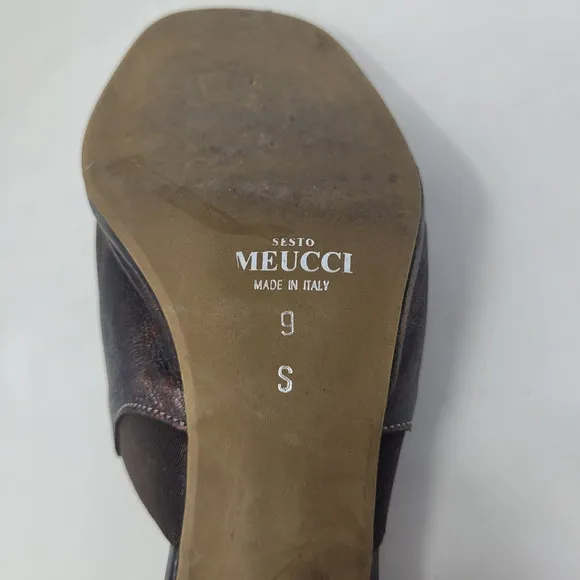 Sesto Meucci Sandals Women 9S Purple Metallic Leather Mules Heels Split Toe Boho