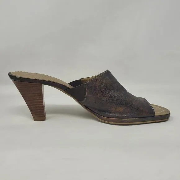 Sesto Meucci Sandals Women 9S Purple Metallic Leather Mules Heels Split Toe Boho